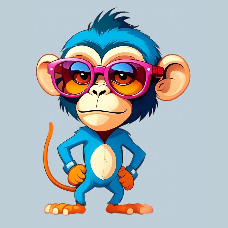 Motley monkey in blue suit