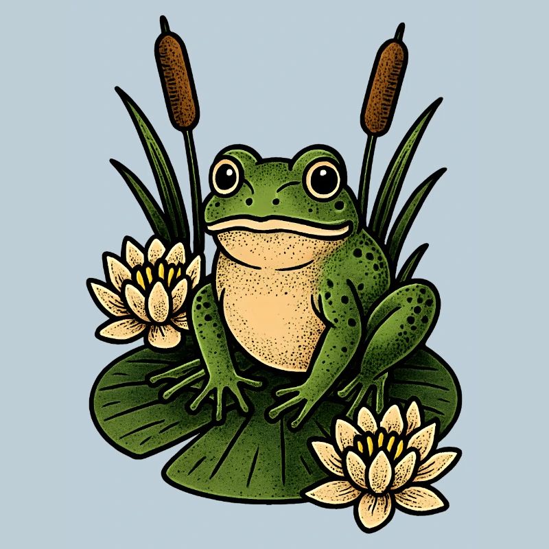 Green frog on lily pad