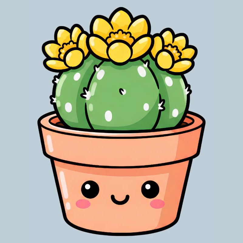 Cactus Kawaii dans un pot de fleurs ensoleillé