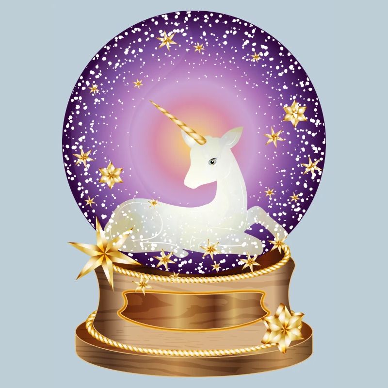 Boule à neige violette avec licorne imaginative
