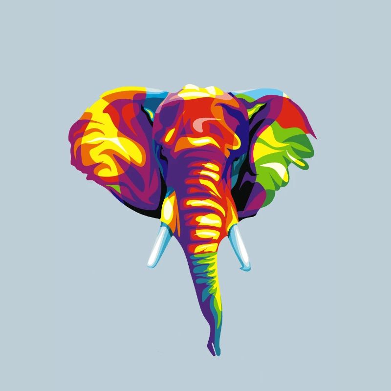 Elefant mit buntem abstraktem Muster.
