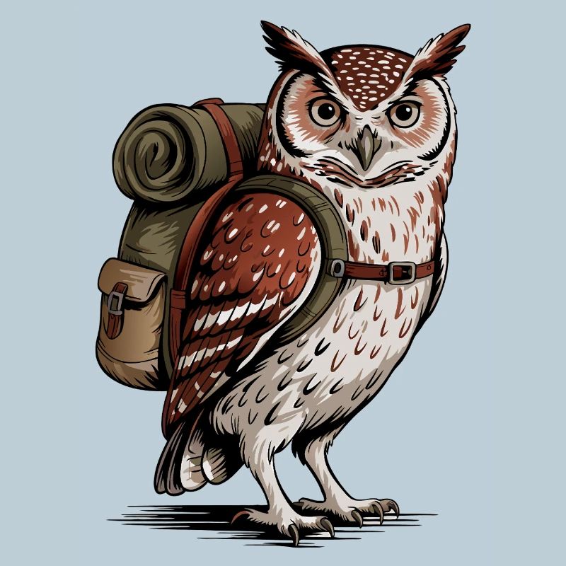 Forest owl with backpack