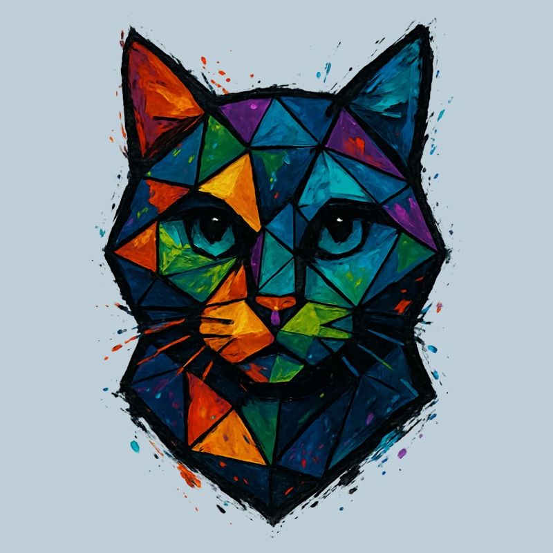 Cat Low Poly - Geometric Mesh Polygonal Art Desig