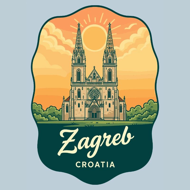 Zagreber Kathedral Vintage Sunset Reiseabzeichen