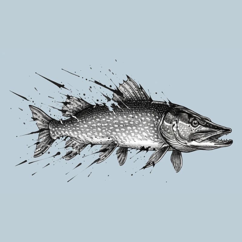 Pike Predatory Fish Angler Ink Vector