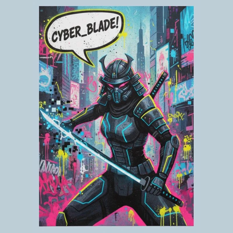 Cyber Samurai Neon Graffiti