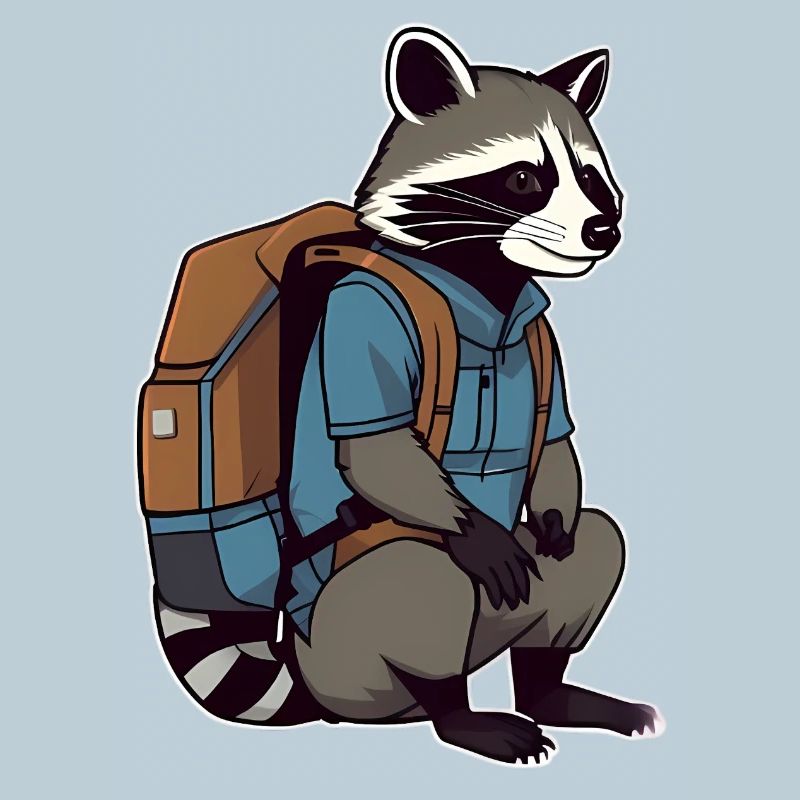 Wandernder Waschbär mit Rucksack