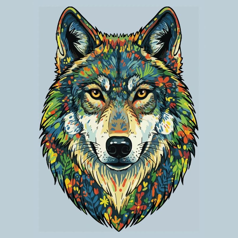 Bunter Wolf mit Blumen