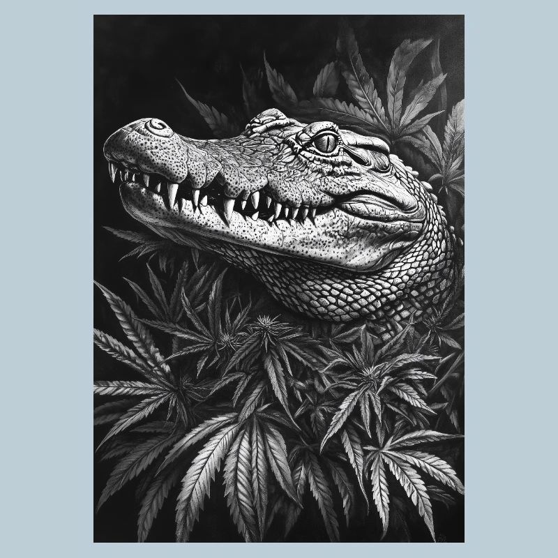 Crocodile in the hemp leaf forest