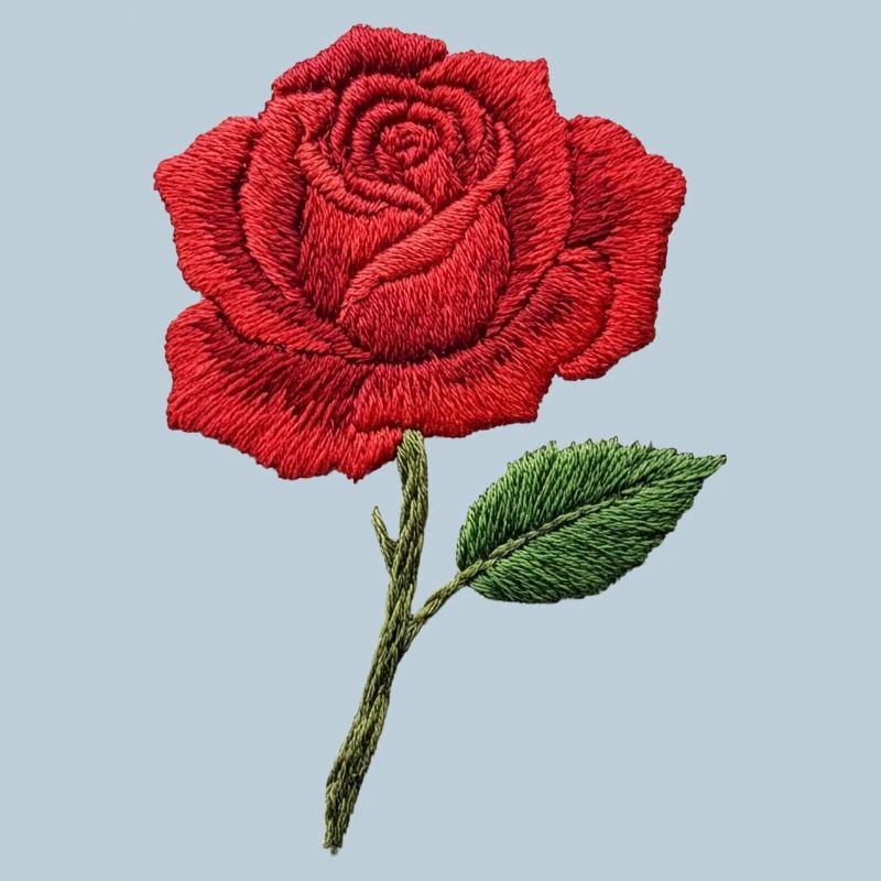 Rose in embroidered look (printed)