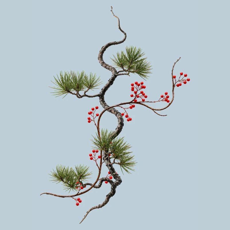Ikebana Spruce with Red Berries Zen Style