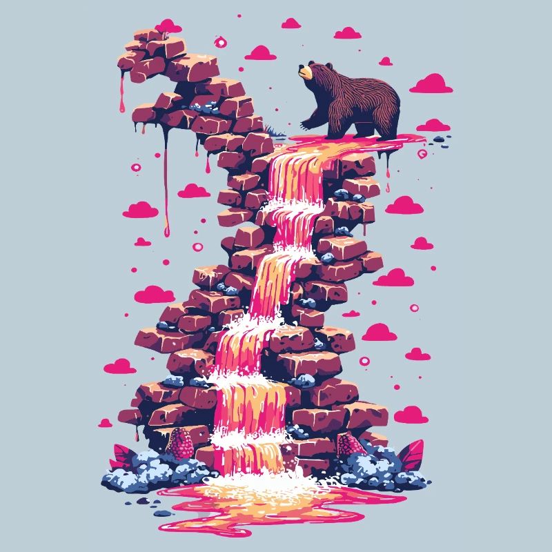 Pink waterfall with bear light