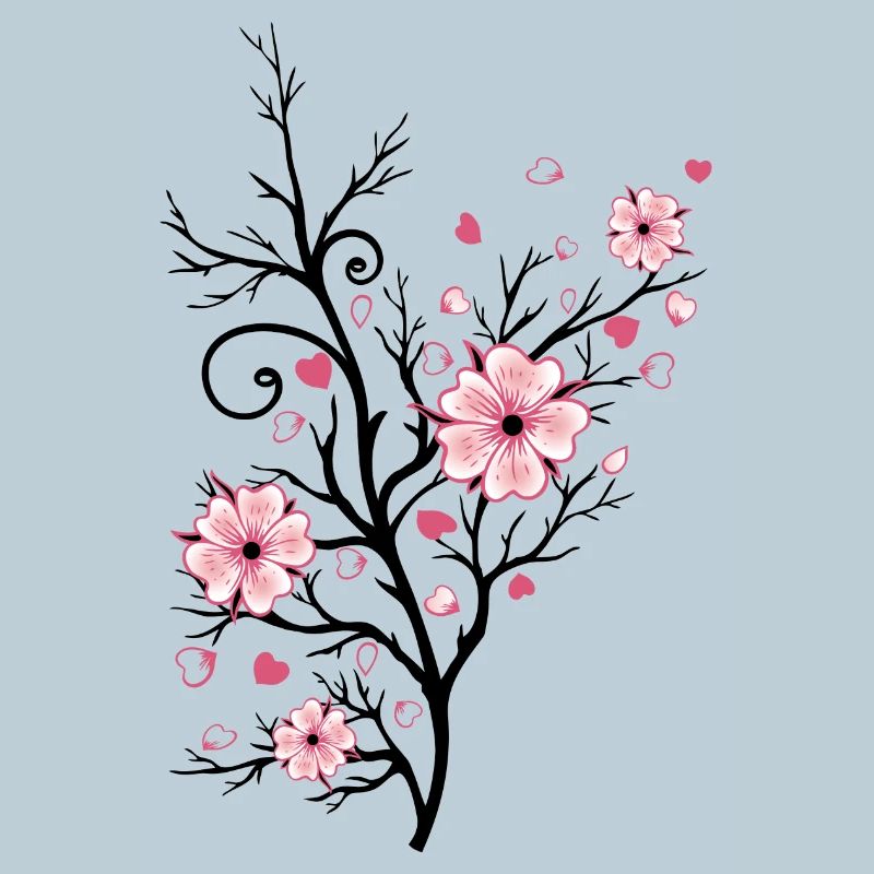 Cherry Tree Cherry Blossoms with Hearts Sakura Spring