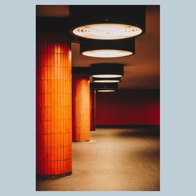 Orange tunnel with light balls