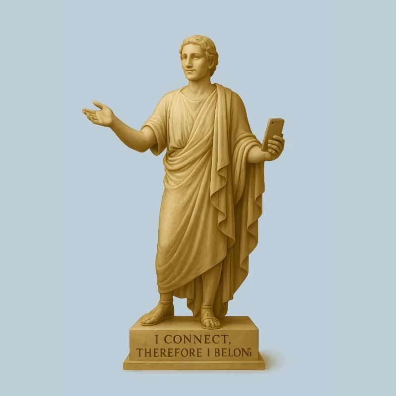 Statue grecque moderne avec smartphone