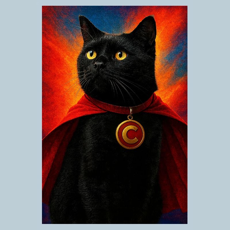 Chat super-héros avec médaillon en or