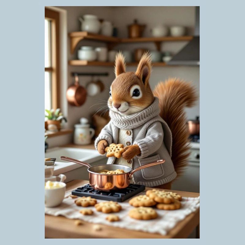 Squirrel in Winter Kitchen Cozily