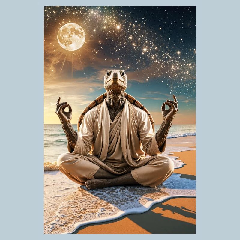 Humanoid Turtle Meditating Under the Moon