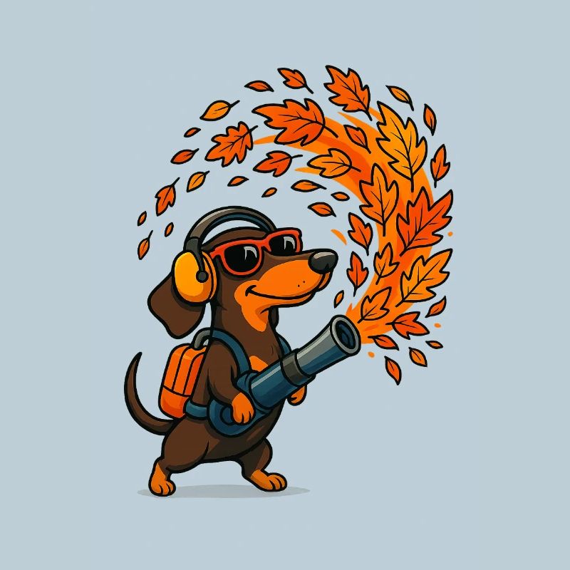 Herbstlicher Abenteuer-Dachshund mit Laubbläser