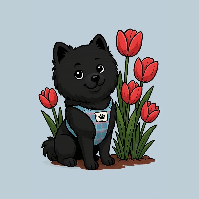 Chien Spitz mignon avec des tulipes