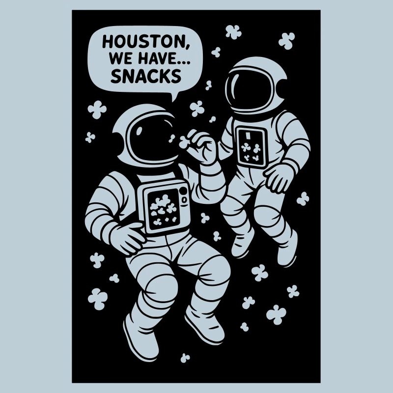 Astronauts with popcorn black and white