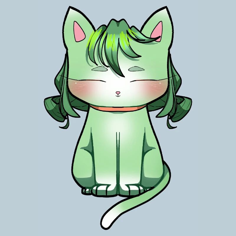Minze Katze mit Smaragd Haar Anime Style