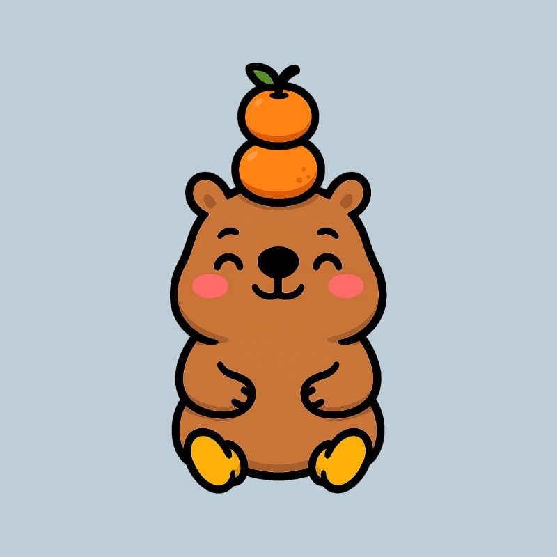 Capybara mit Mandarine auf dem Kopf