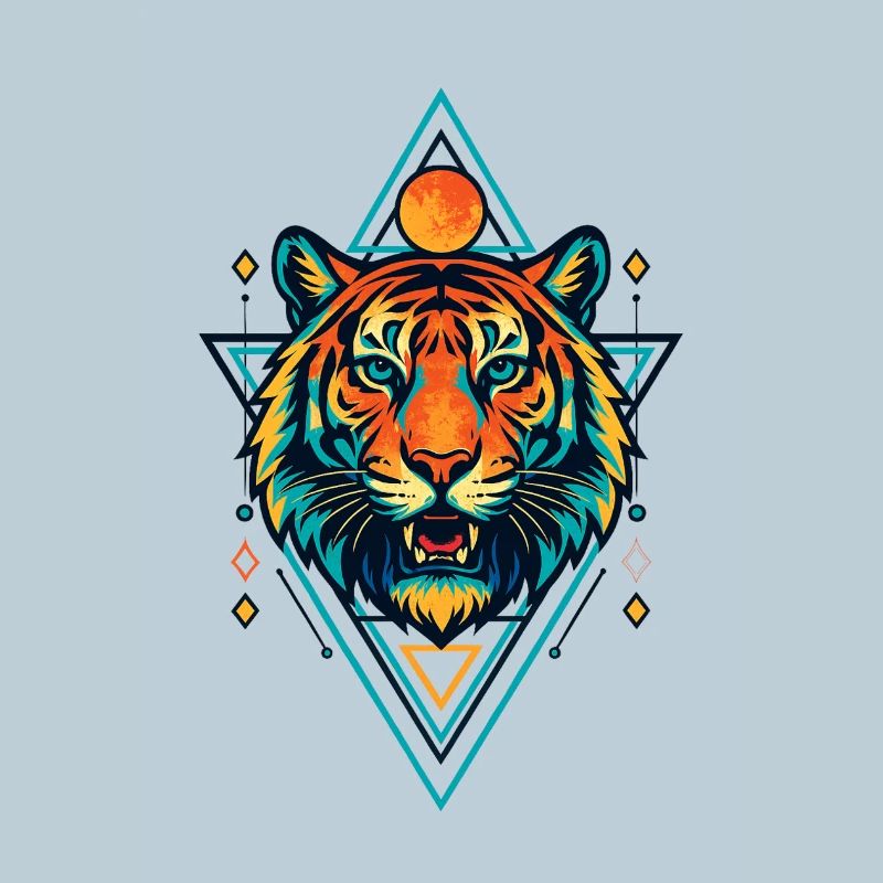 Geometric Neon Tiger Moon Circle