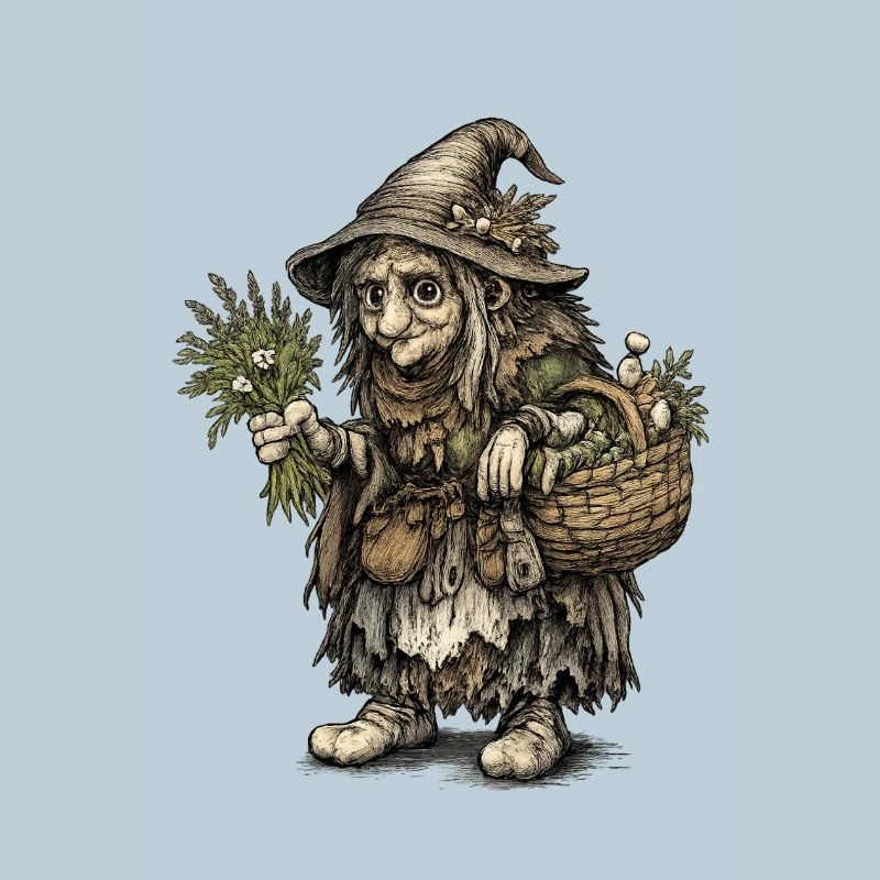 Sorcière des herbes | Sorcière de la récolte avec panier et herbes