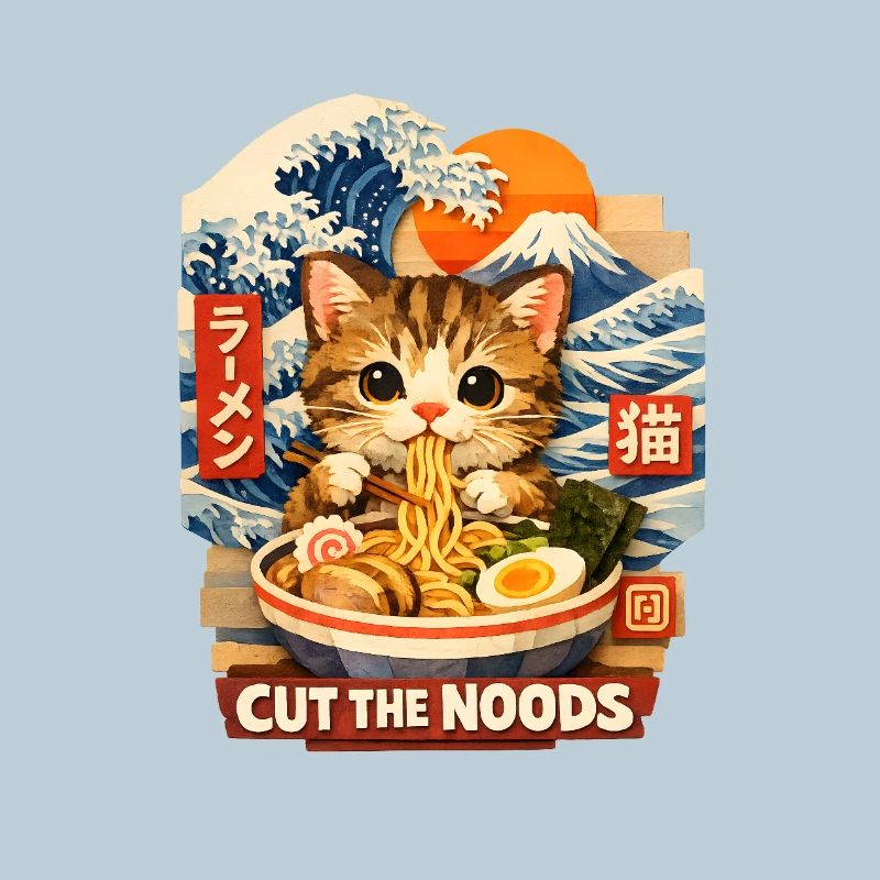 Cuisine de rue ukiyo-e en ramen de chat