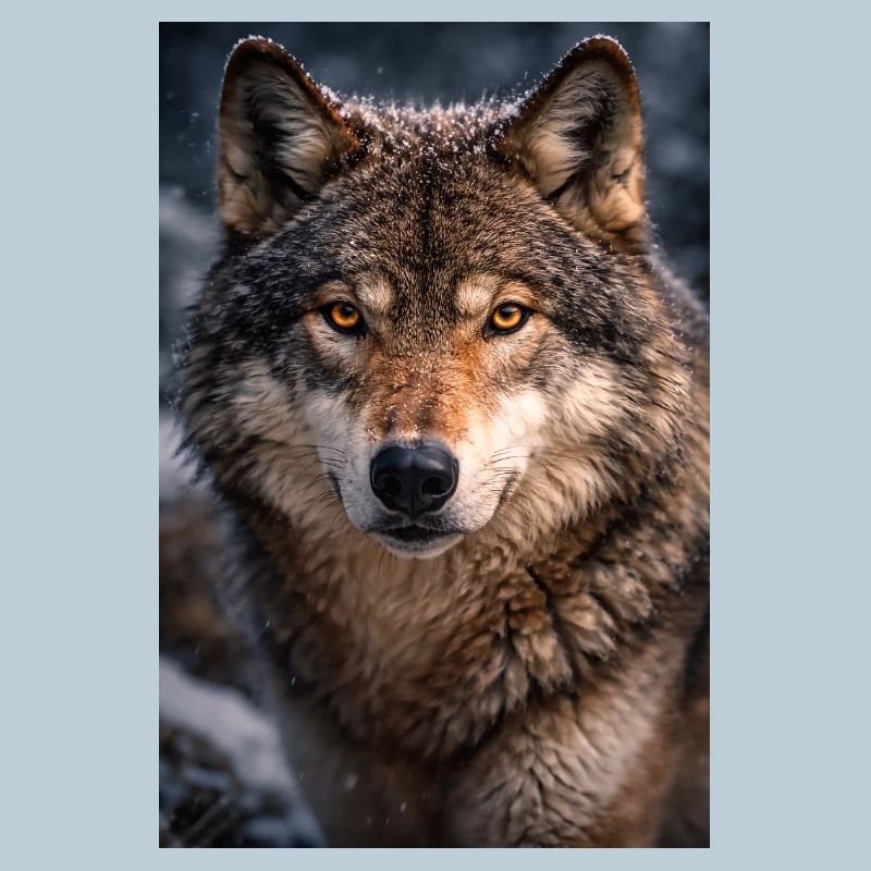 Wolf im Schnee und Nebel