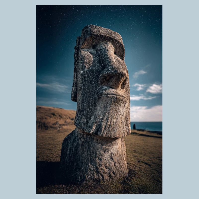 Cosmic Moai Under Starry Night