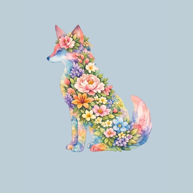 Fox Silhouette Flowers