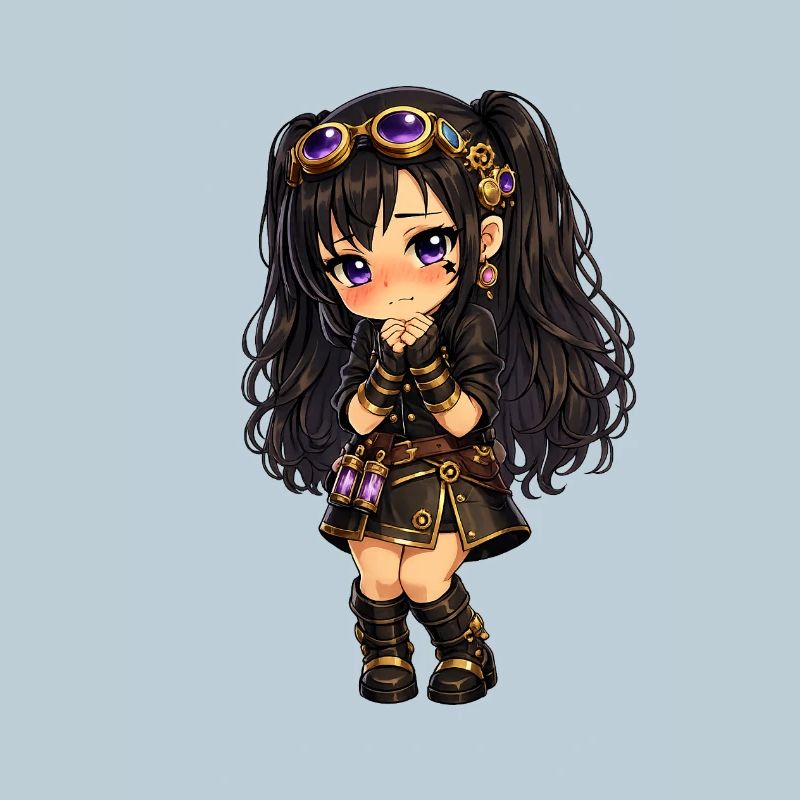 Luna chibi steampunk avec des étincelles violettes