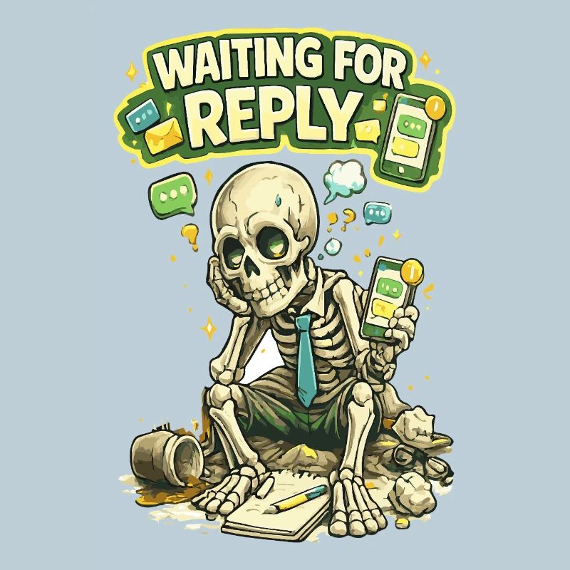 Waiting for Reply Funny Skeleton Phone Shirt