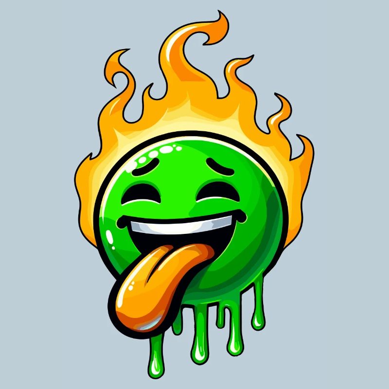 Funny Green Smiley with Fire