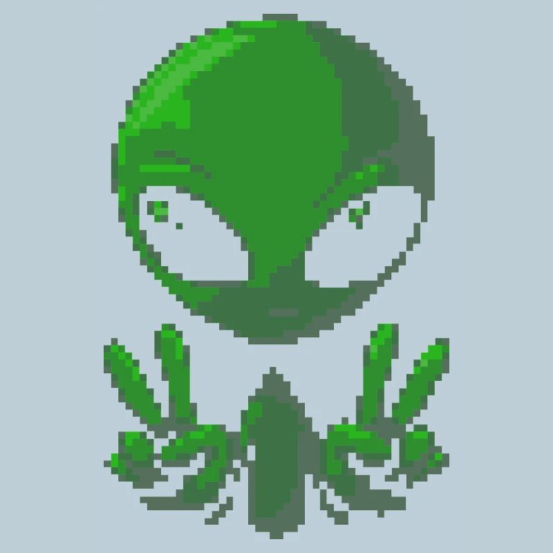 Pixel Green Alien Peace Sign