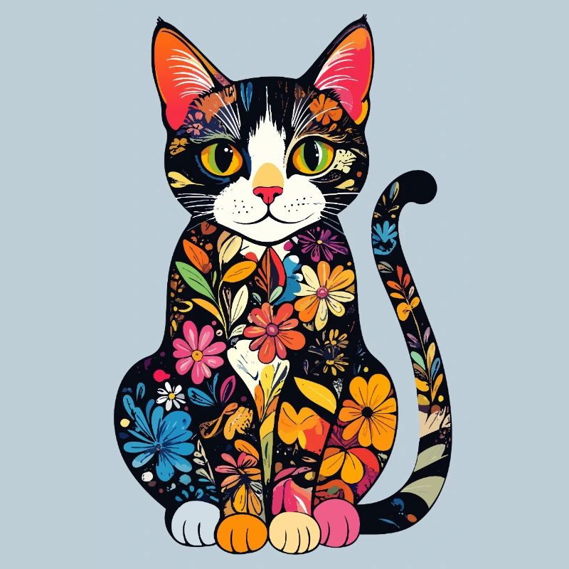 Explosion de couleurs du chat en fleurs