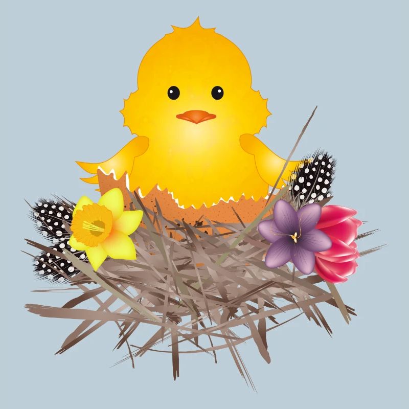 newly hatched chick in eggshell in nest