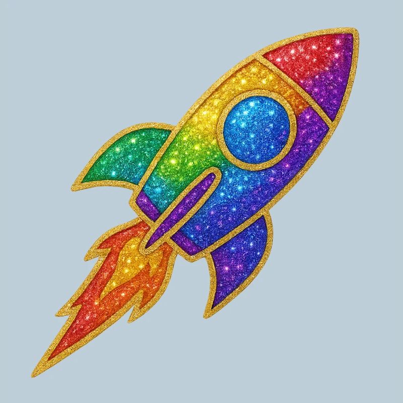 Rainbow Rocket Glitter Design