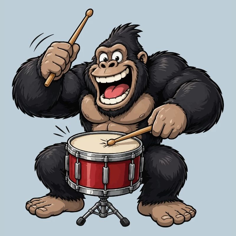 Gorilla am Schlagzeug Trommel