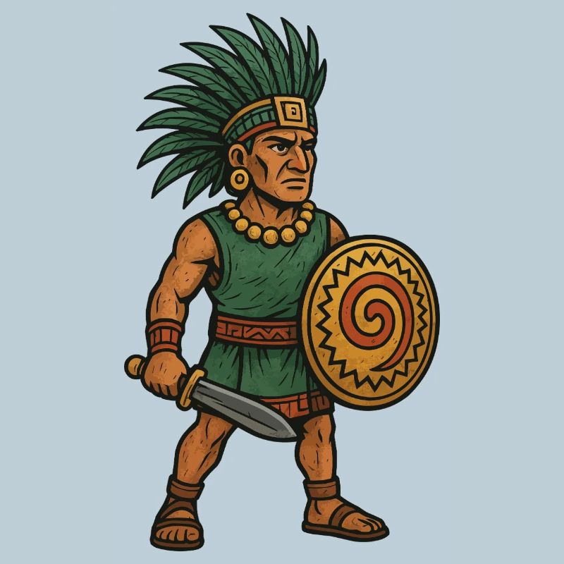 Warrior with Green Feather Crown and Shield