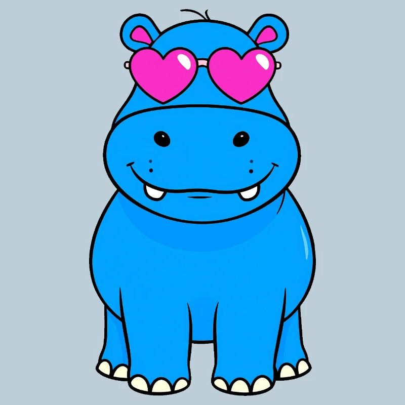 Blaues retro Nilpferd mit rosa Brille