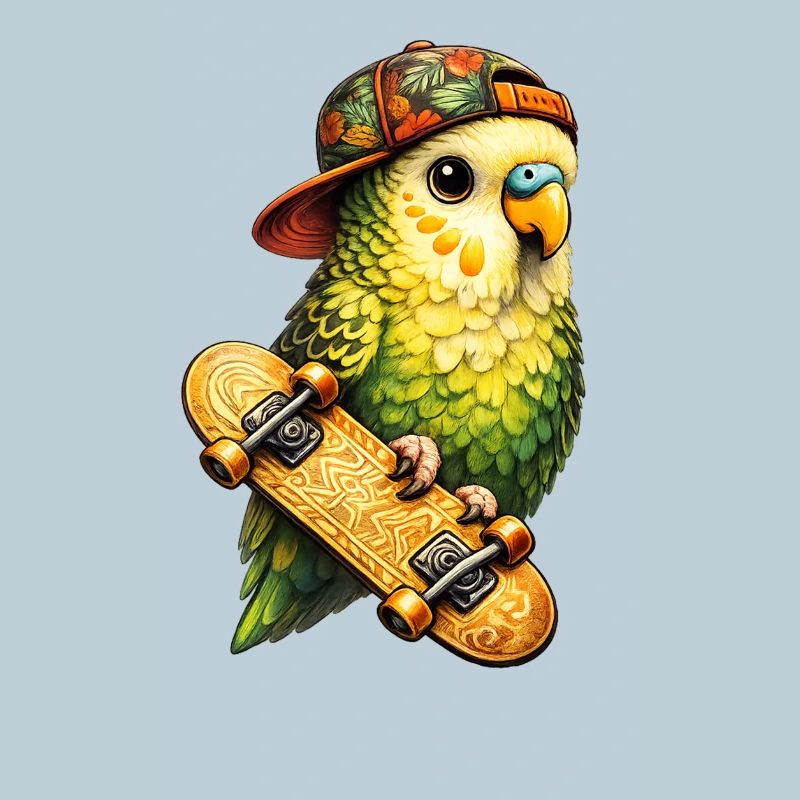Cool Skatebird – Parrot with Cap & Skateboard