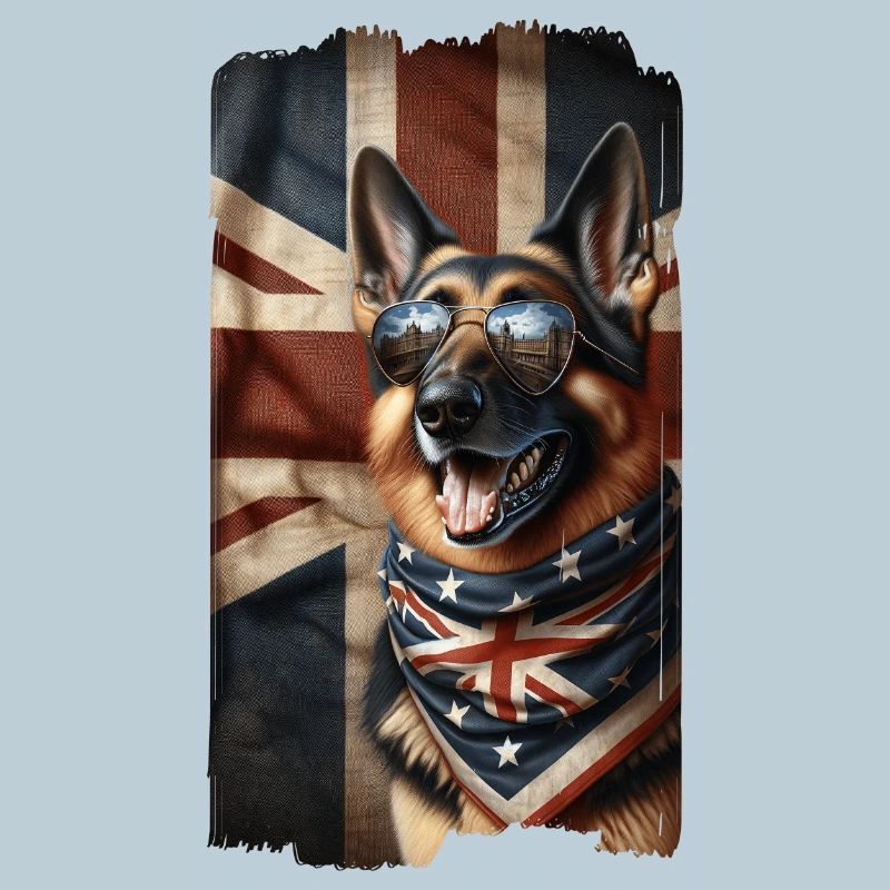 German shepherd with Great Britain flag