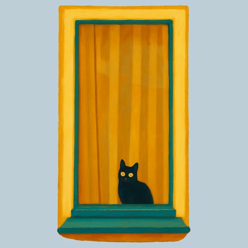 Chat de fenêtre dans un cadre doré