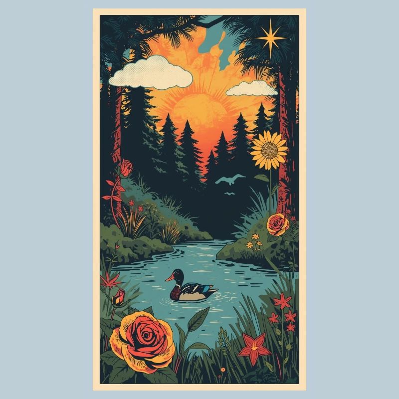 Sunset pond in landscape