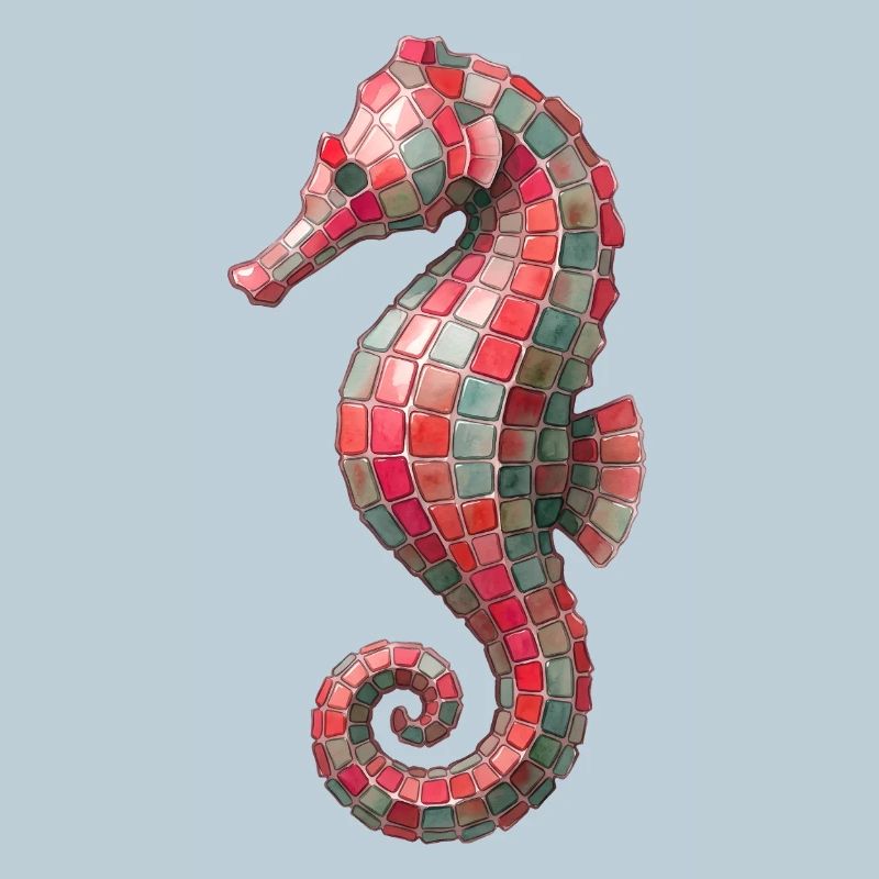 Seepferdchen Mosaik - Maritimes Kunst-Design