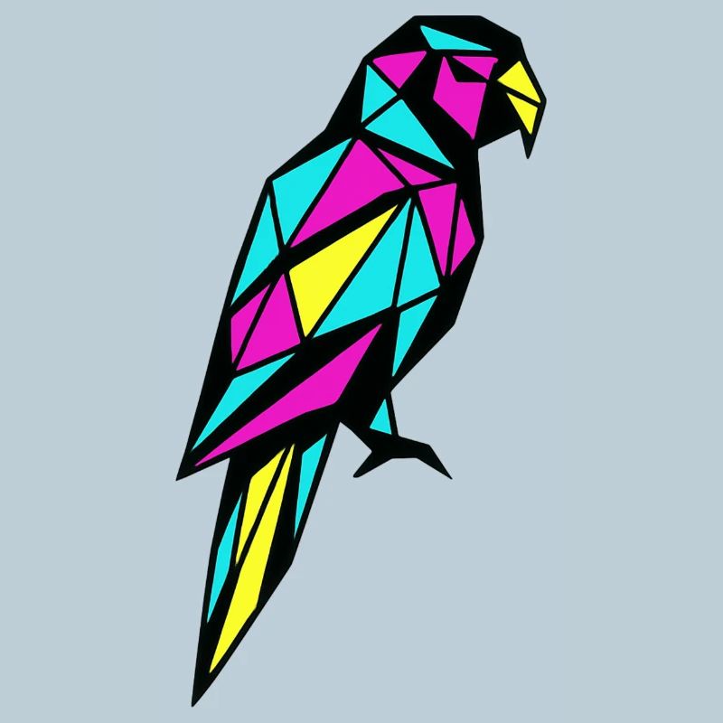 Perroquet géométrique low poly CMJN oiseau