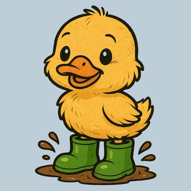 Cute duckling with rubber boots